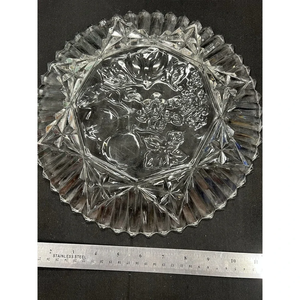 Vintage Cut‎ Crystal Clear Round Serving Platter Tray Plate 11.5